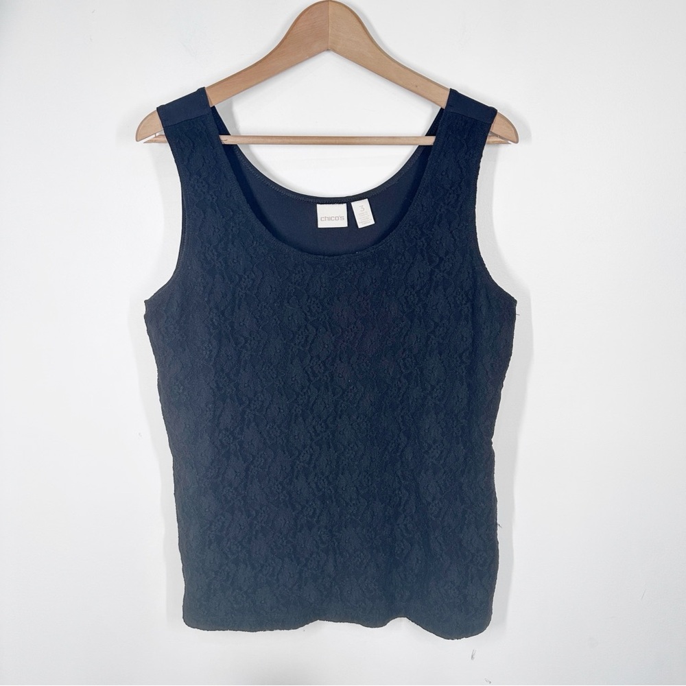 Chico's Black Lace Front Tank Top Size 3 XL Sleeveless Top Blouse